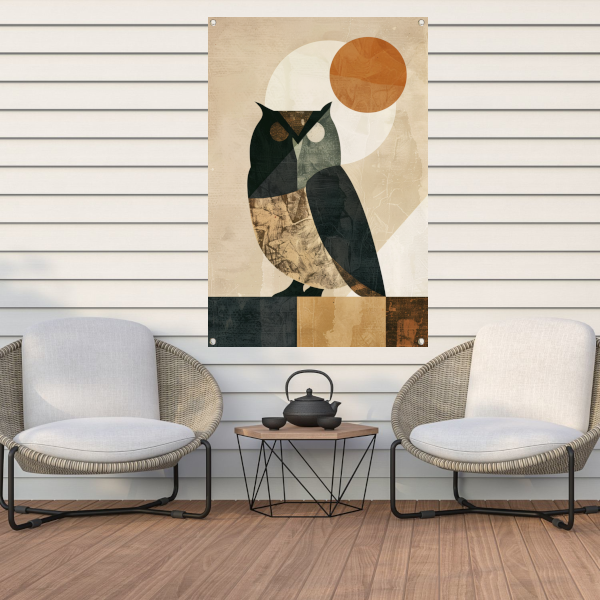 Abstracte Uil met Geometrische Vormen en Neutrale Tinten tuinposter