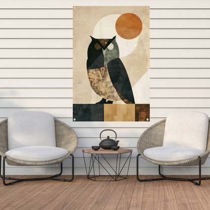 Abstracte Uil met Geometrische Vormen en Neutrale Tinten tuinposter