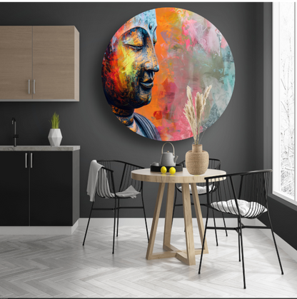 Epressief Kleurrijk Boeddha Gezicht Portret aluminium muurcirkel