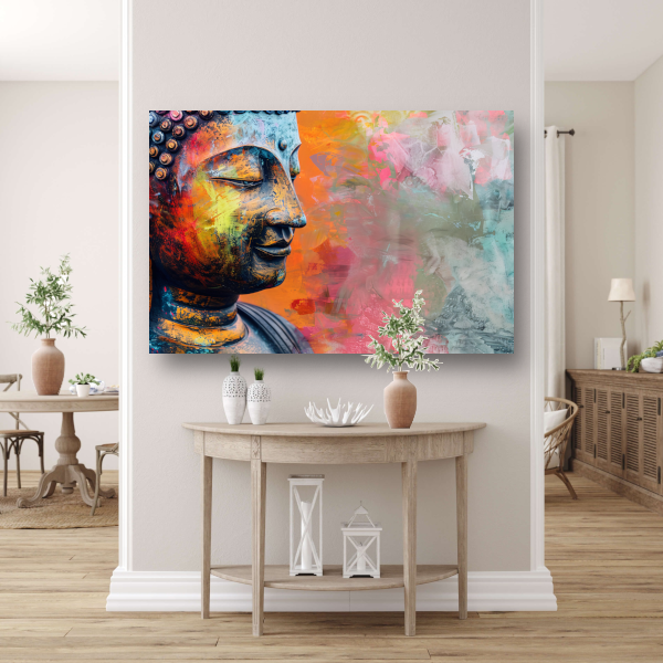 Epressief Kleurrijk Boeddha Gezicht Portret canvas