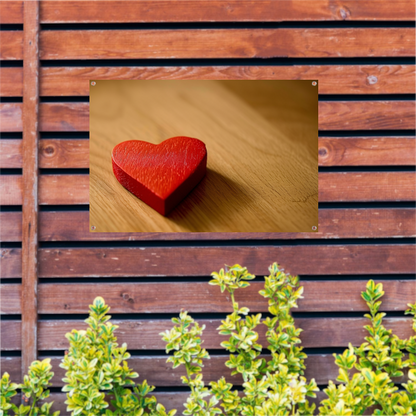 Eenvoudig Rood Hart op Houten Ondergrond tuinposter