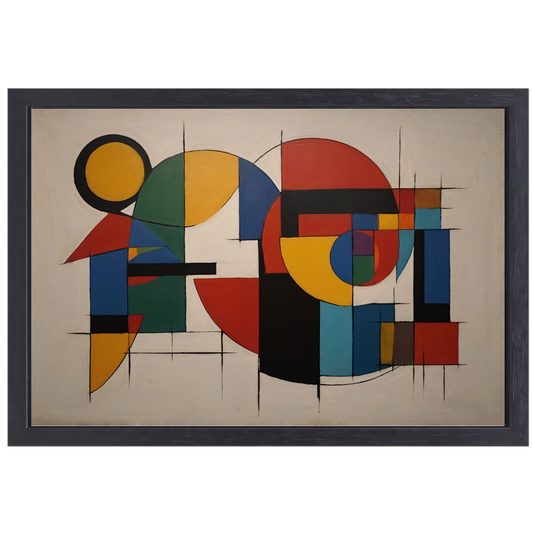 Geometrische Abstractie in Primaire Kleuren canvas met baklijst