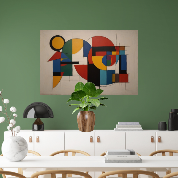 Geometrische Abstractie in Primaire Kleuren canvas met baklijst