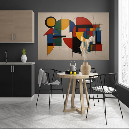 Geometrische Abstractie in Primaire Kleuren canvas met baklijst