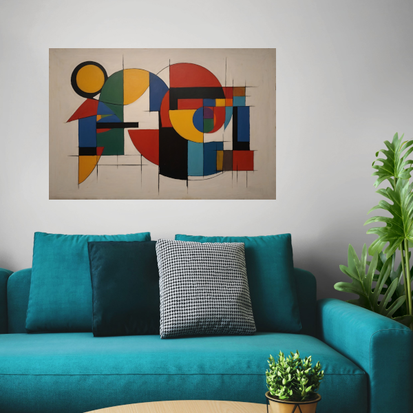 Geometrische Abstractie in Primaire Kleuren canvas met baklijst