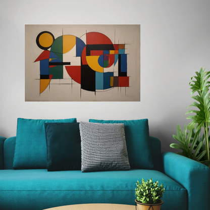 Geometrische Abstractie in Primaire Kleuren canvas met baklijst
