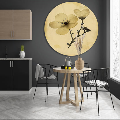 Elegante Bloemen in Sepia op Crème Achtergrond forex muurcirkel