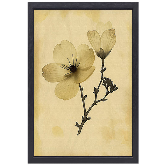Elegante Bloemen in Sepia op Crème Achtergrond canvas met baklijst