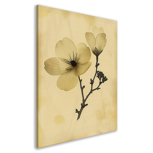 Elegante Bloemen in Sepia op Crème Achtergrond canvas