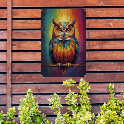 Kleurrijke Uil Abstract Artistiek Ontwerp tuinposter
