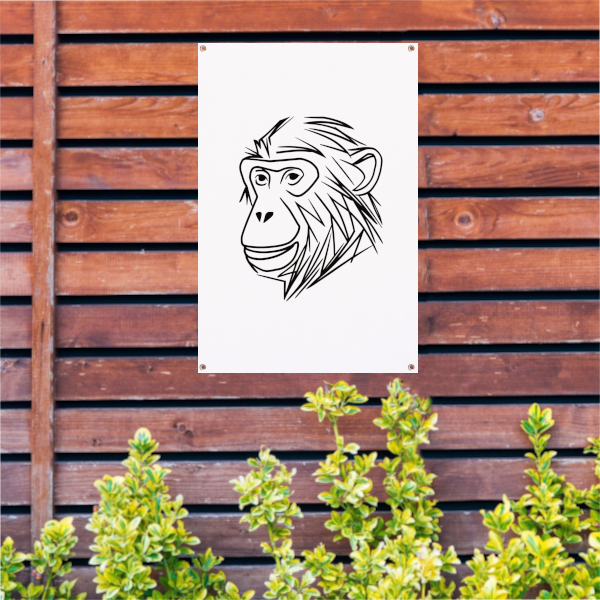 Zwart-witte minimalistische aap lijntekening tuinposter