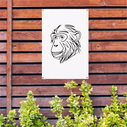 Zwart-witte minimalistische aap lijntekening tuinposter