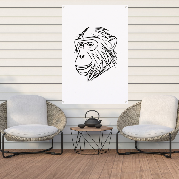 Zwart-witte minimalistische aap lijntekening tuinposter