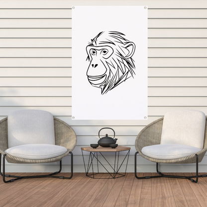 Zwart-witte minimalistische aap lijntekening tuinposter