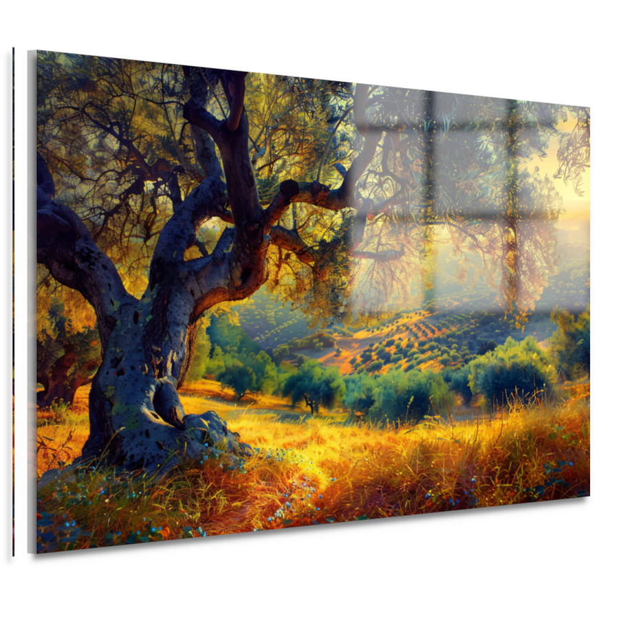 Impressionistische boom in een veld acrylglas
