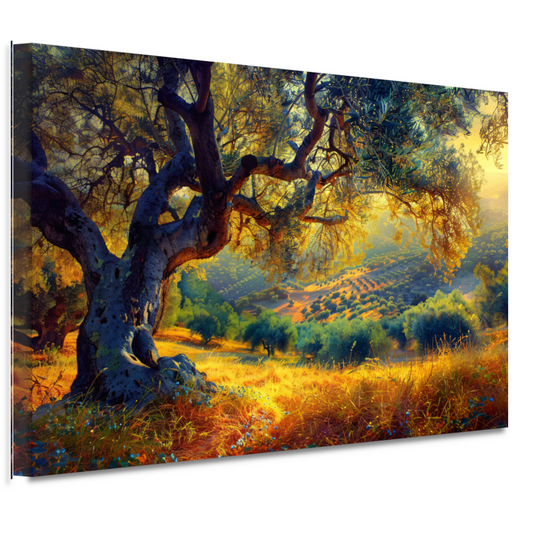 Impressionistische boom in een veld canvas