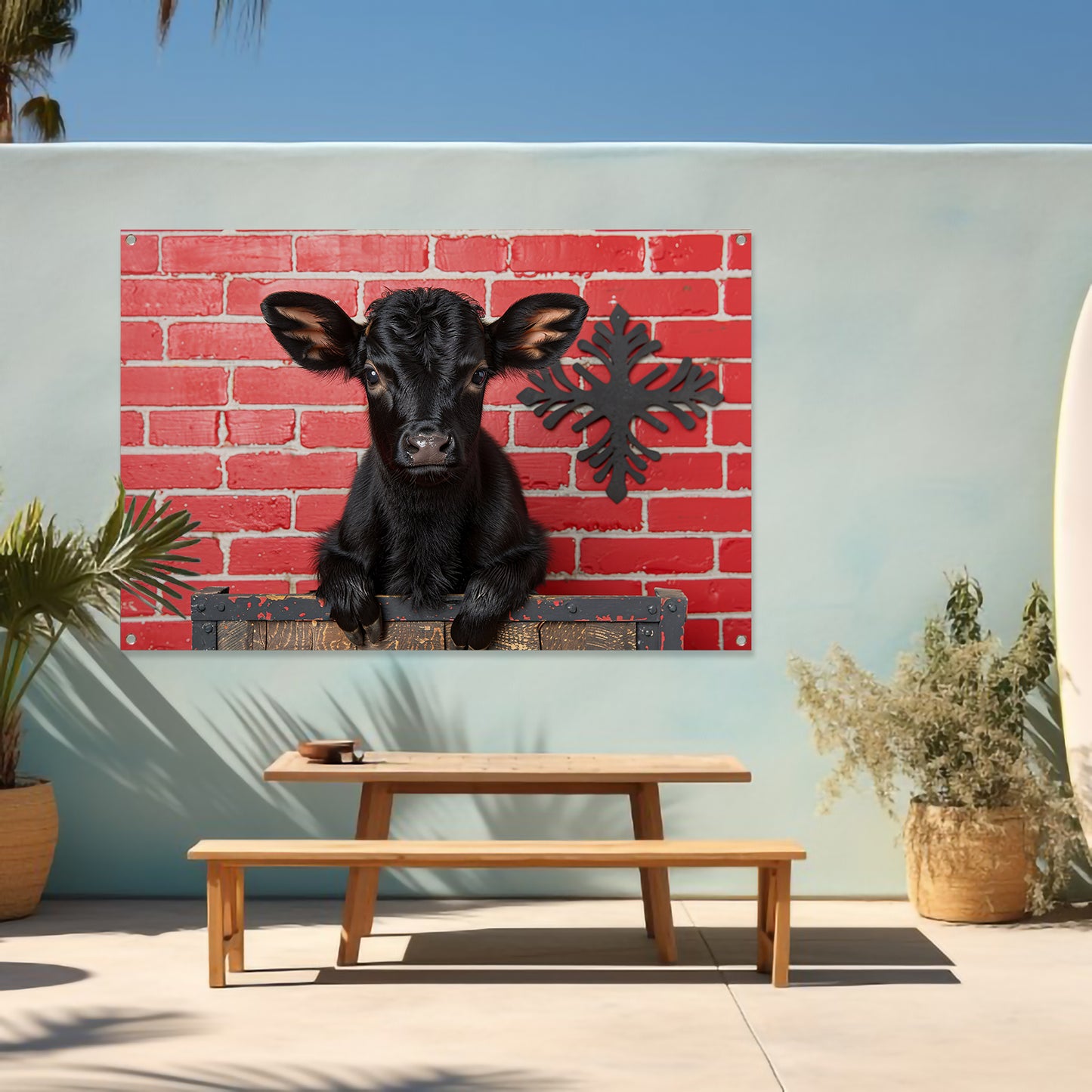 Minimalistisch Kalf op Crate tuinposter