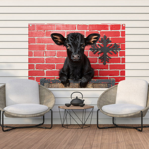 Minimalistisch Kalf op Crate tuinposter
