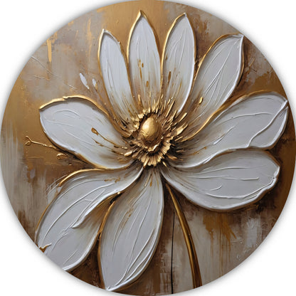 Witte Bloem met Gouden Accenten aluminium muurcirkel