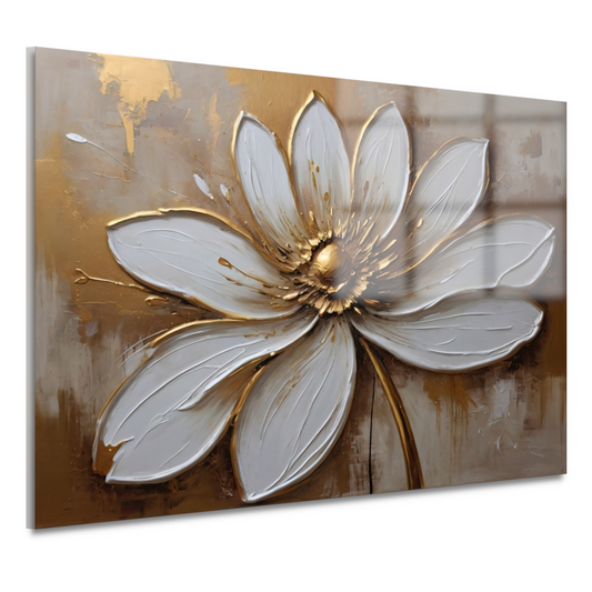 Witte Bloem met Gouden Accenten acrylglas