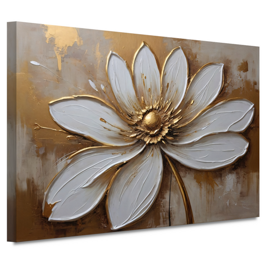 Witte Bloem met Gouden Accenten canvas
