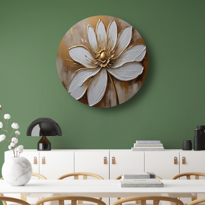 Witte Bloem met Gouden Accenten forex muurcirkel