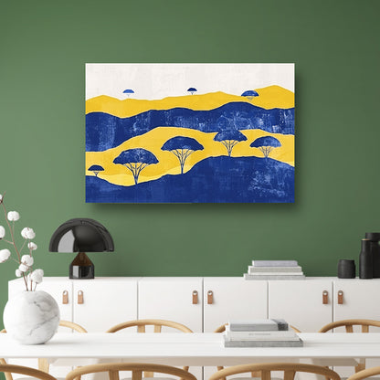Minimalistisch landschap met bomen en heuvels canvas