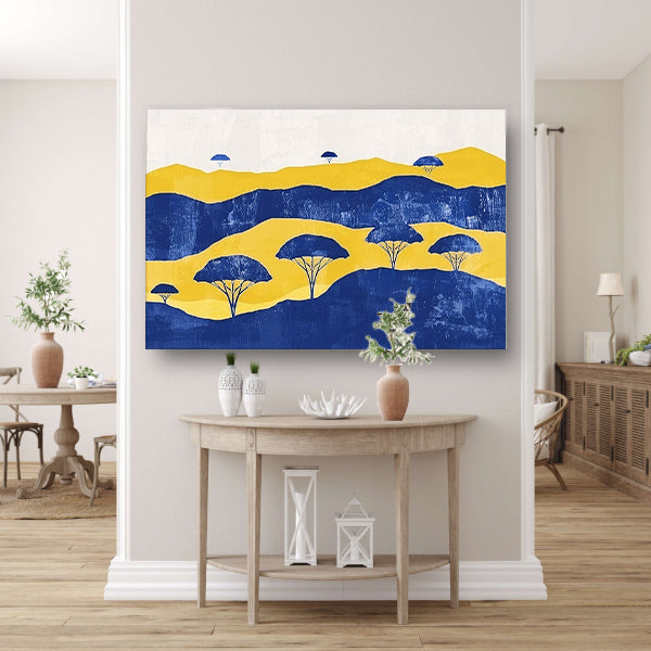 Minimalistisch landschap met bomen en heuvels canvas
