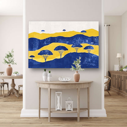 Minimalistisch landschap met bomen en heuvels canvas