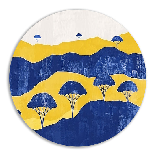Minimalistisch landschap met bomen en heuvels aluminium muurcirkel