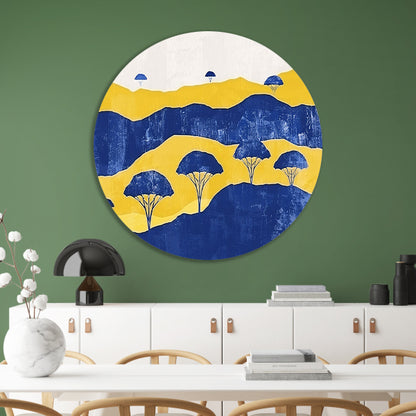 Minimalistisch landschap met bomen en heuvels aluminium muurcirkel