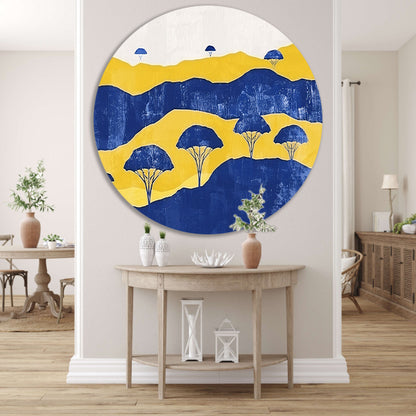 Minimalistisch landschap met bomen en heuvels aluminium muurcirkel