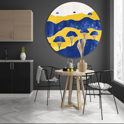 Minimalistisch landschap met bomen en heuvels aluminium muurcirkel