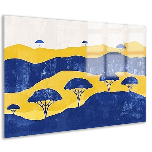Minimalistisch landschap met bomen en heuvels acrylglas