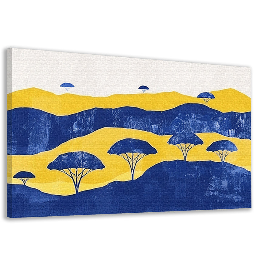 Minimalistisch landschap met bomen en heuvels canvas