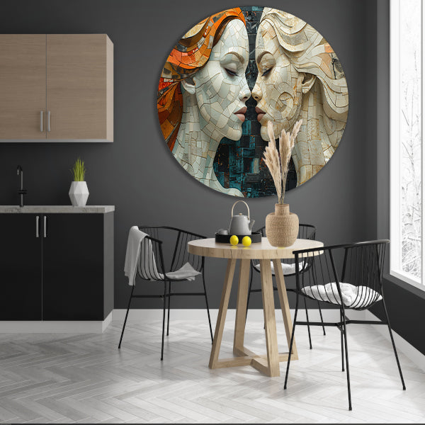 Gezichten van Mozaïek in Harmonische Symmetrie aluminium muurcirkel