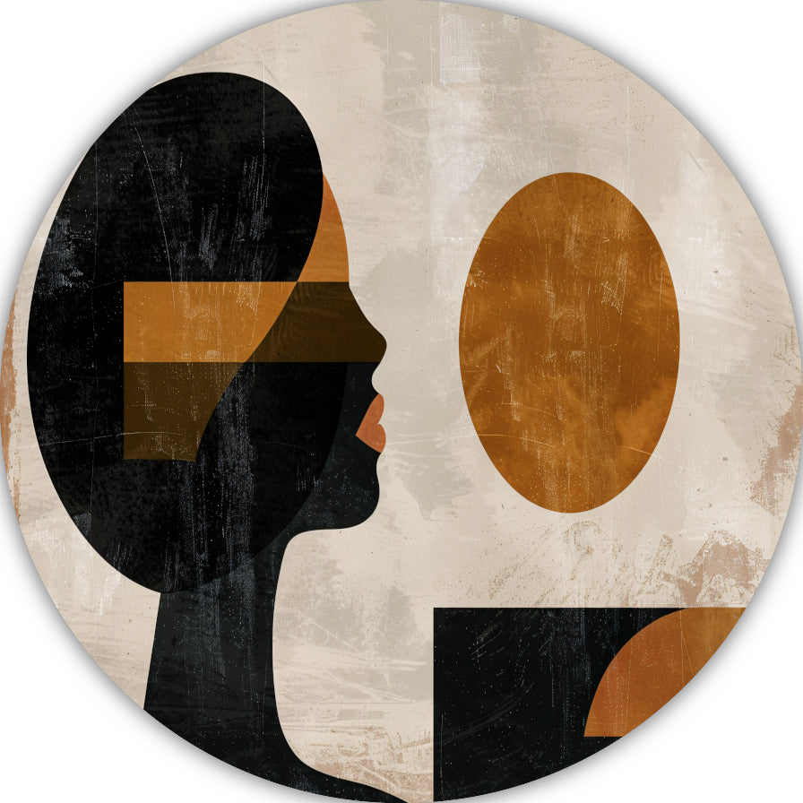Vrouwelijk silhouet en abstracte cirkels in monochrome kleuren forex muurcirkel