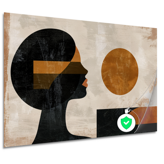 Vrouwelijk silhouet en abstracte cirkels in monochrome kleuren poster