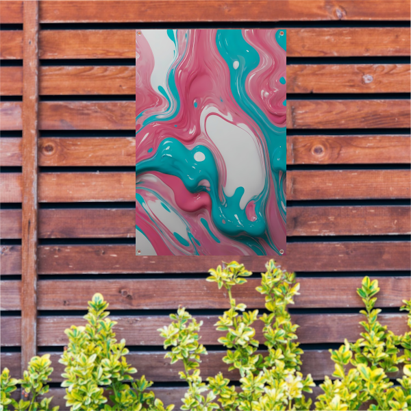 Vloeiende Abstractie in Roze en Turquoise tuinposter