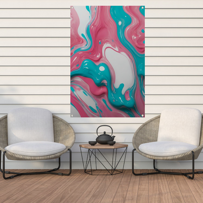 Vloeiende Abstractie in Roze en Turquoise tuinposter