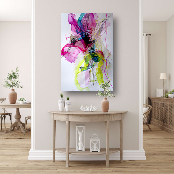 Abstracte kleurrijke dynamische kunst met lijnen canvas