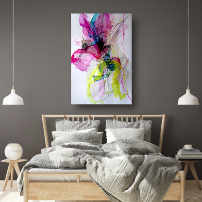 Abstracte kleurrijke dynamische kunst met lijnen canvas