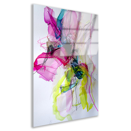 Abstracte kleurrijke dynamische kunst met lijnen acrylglas
