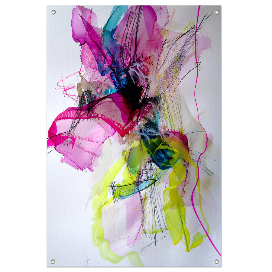 Abstracte kleurrijke dynamische kunst met lijnen tuinposter