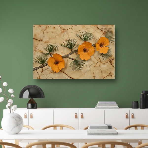 Minimalistische bloemen op een gebarsten achtergrond canvas