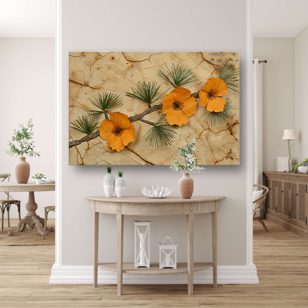 Minimalistische bloemen op een gebarsten achtergrond canvas