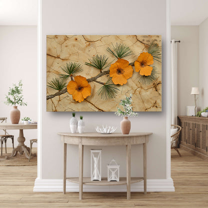 Minimalistische bloemen op een gebarsten achtergrond canvas met baklijst