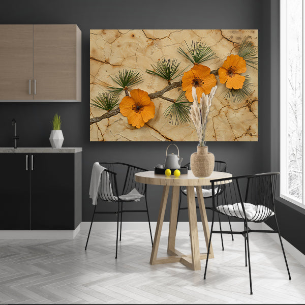 Minimalistische bloemen op een gebarsten achtergrond canvas