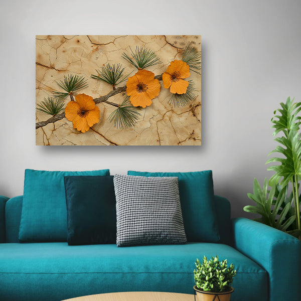 Minimalistische bloemen op een gebarsten achtergrond canvas