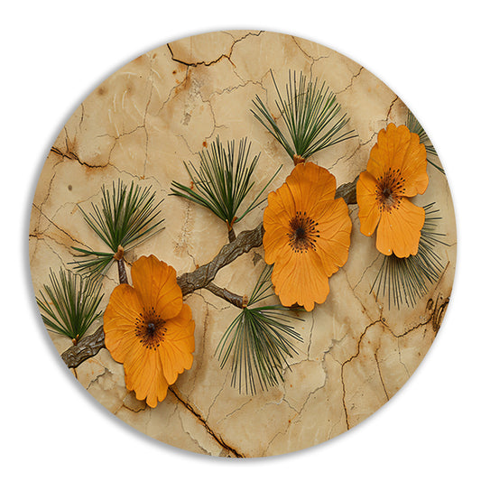 Minimalistische bloemen op een gebarsten achtergrond aluminium muurcirkel